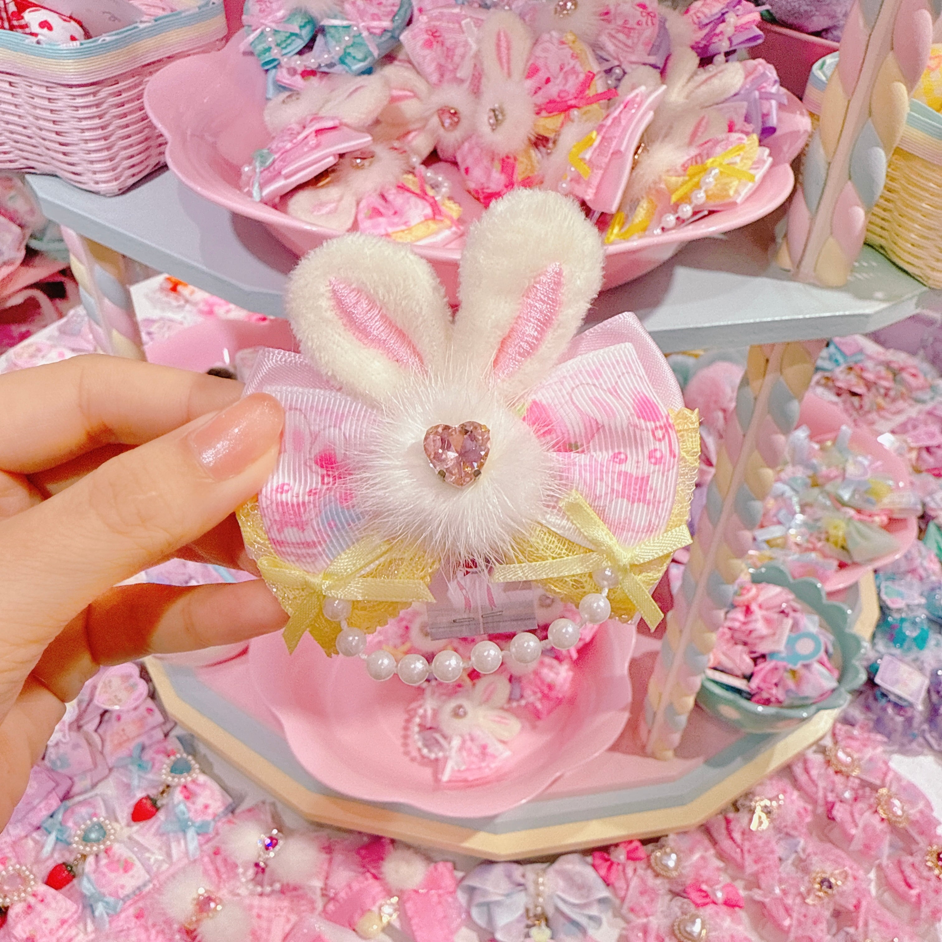 【F7】62-52うさ耳リボンヘアクリップ