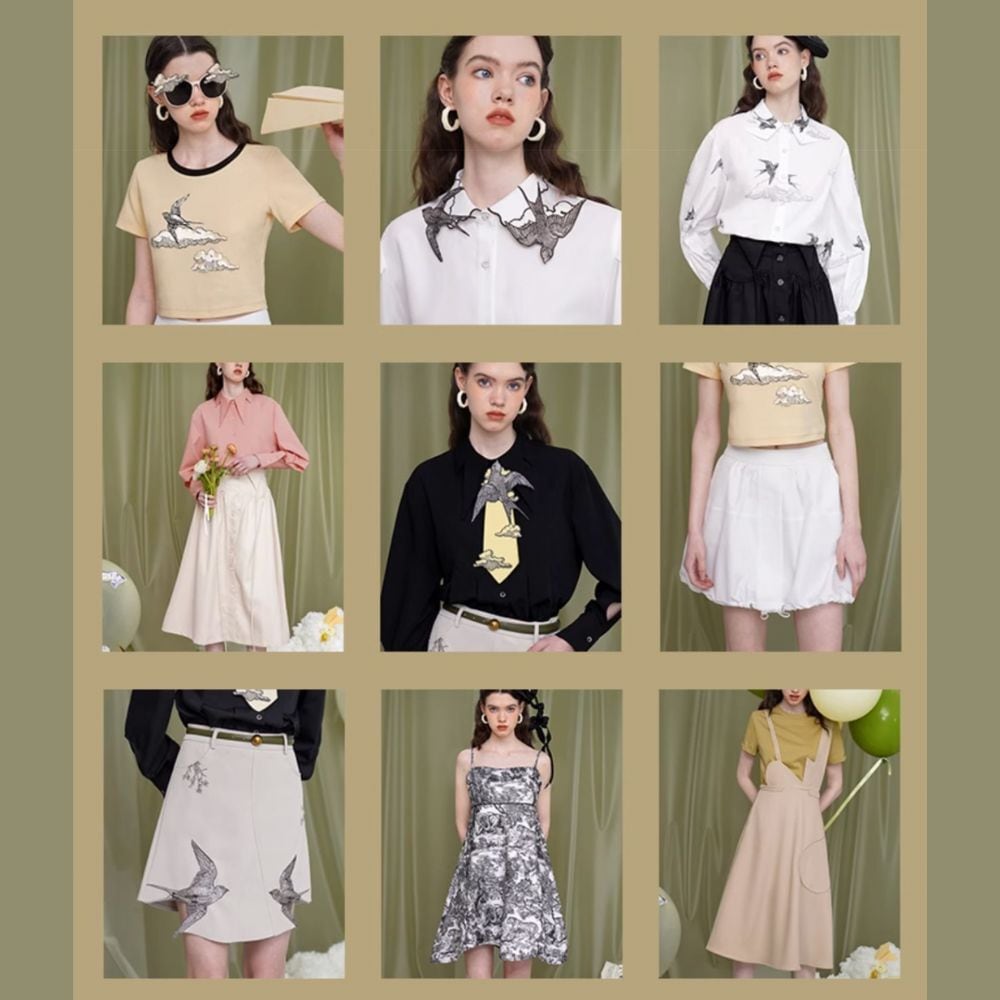 ツバメの空中散歩半袖バルーン袖ブラウスシャツ E00122 | EMMA GRAND