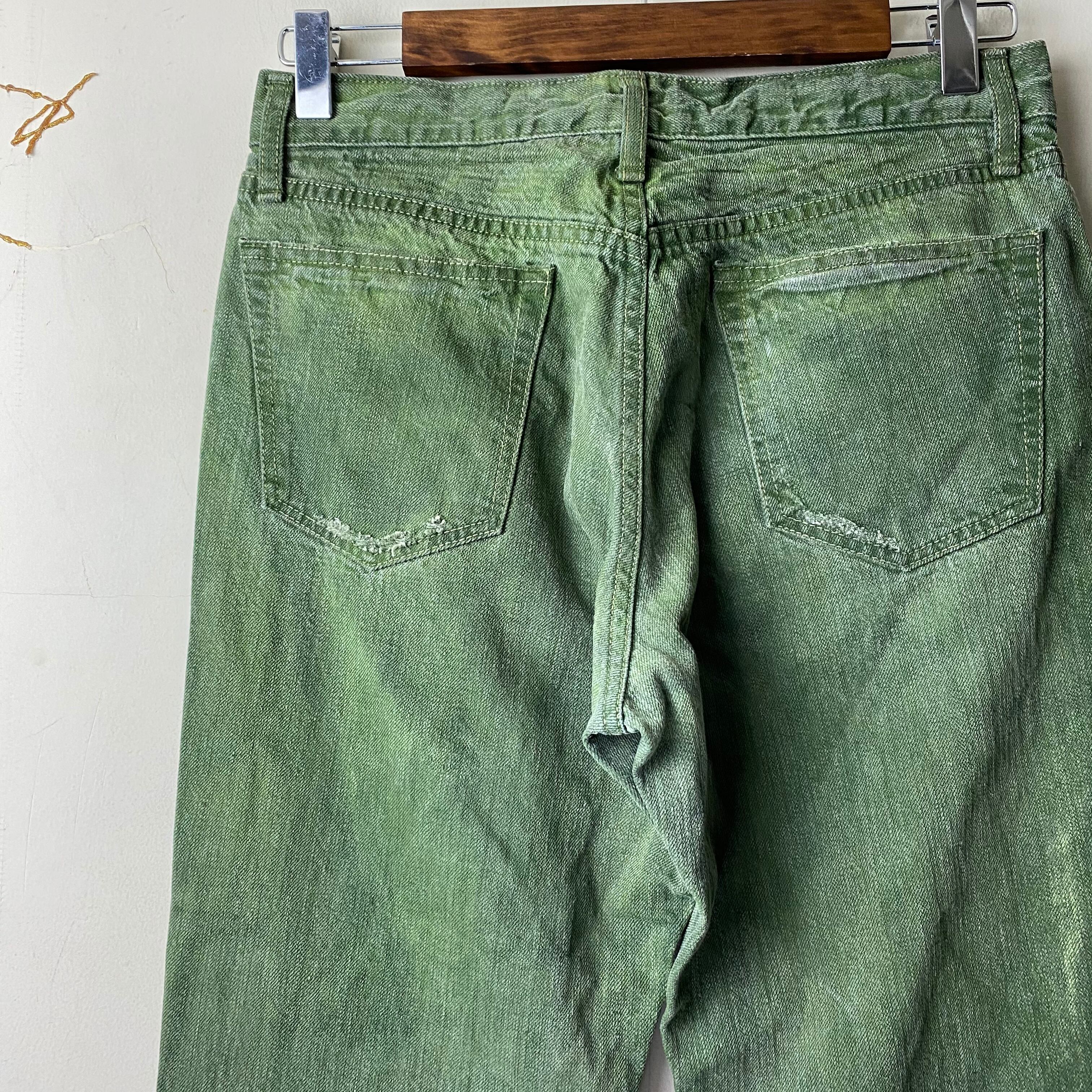 vintage D.K.F by Don Konishi green overdye denim pants | NOIR ONLINE