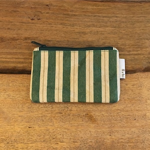 Ashi｜亜紙 Flat Pouch S＊Stripe Green 紙ポーチ ストライプ