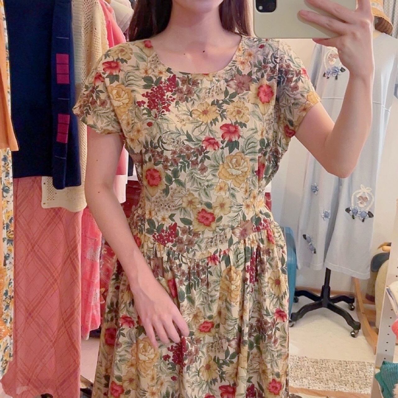 botanical flower waist ribbon one-piece