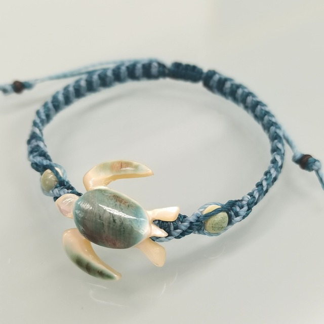 夜光貝 ウミガメ ホヌ ブレスレット ブルー M