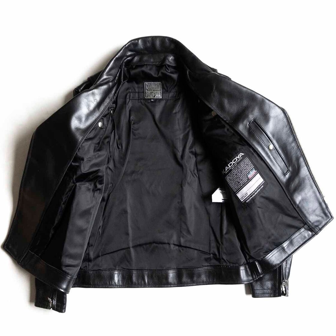 山羊革】KADOYA レザー 呆気ない ライダースジャケット フーディー 黒 