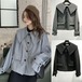大きい襟 ジャケット 袖ベルト 韓国ファッション レディース ビックカラー ショートコート シングルブレスト 長袖 ゆったり 大人可愛い ガーリー DTC-627105316886