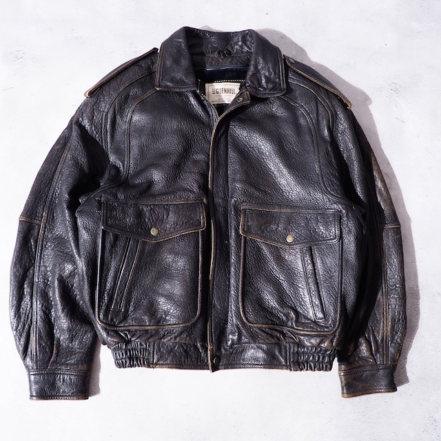 Black Big Pockets design vintage sheep leather jacket