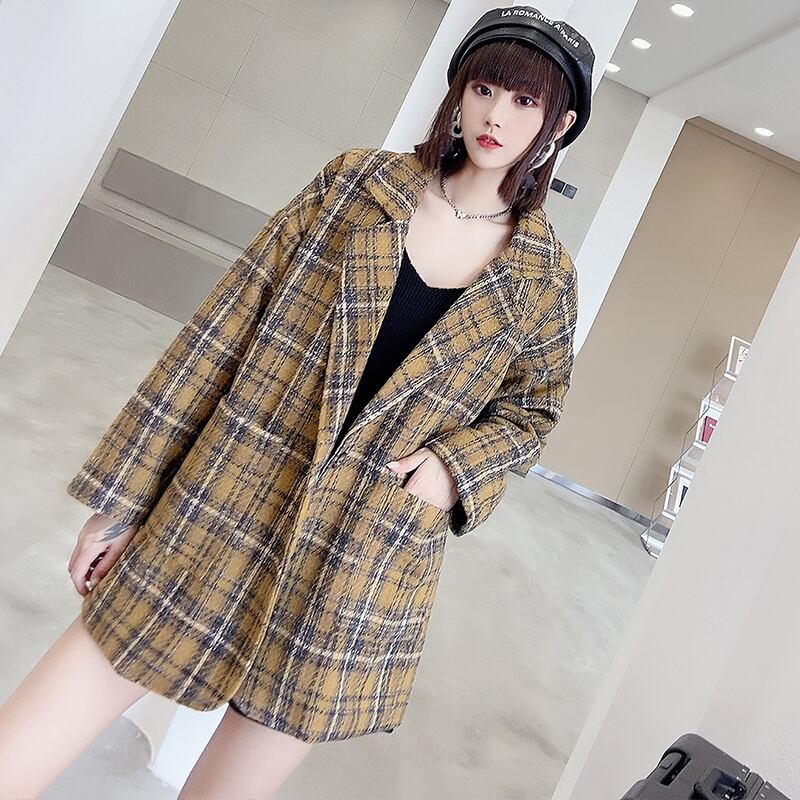 コート ルーズ格子柄ジャケット 大きめサイズ ミックスインファッション87476601145