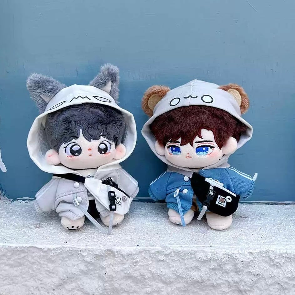 10cmぬい服】オオカミ&クマの耳パーカーコーデ 10cm着せ替え