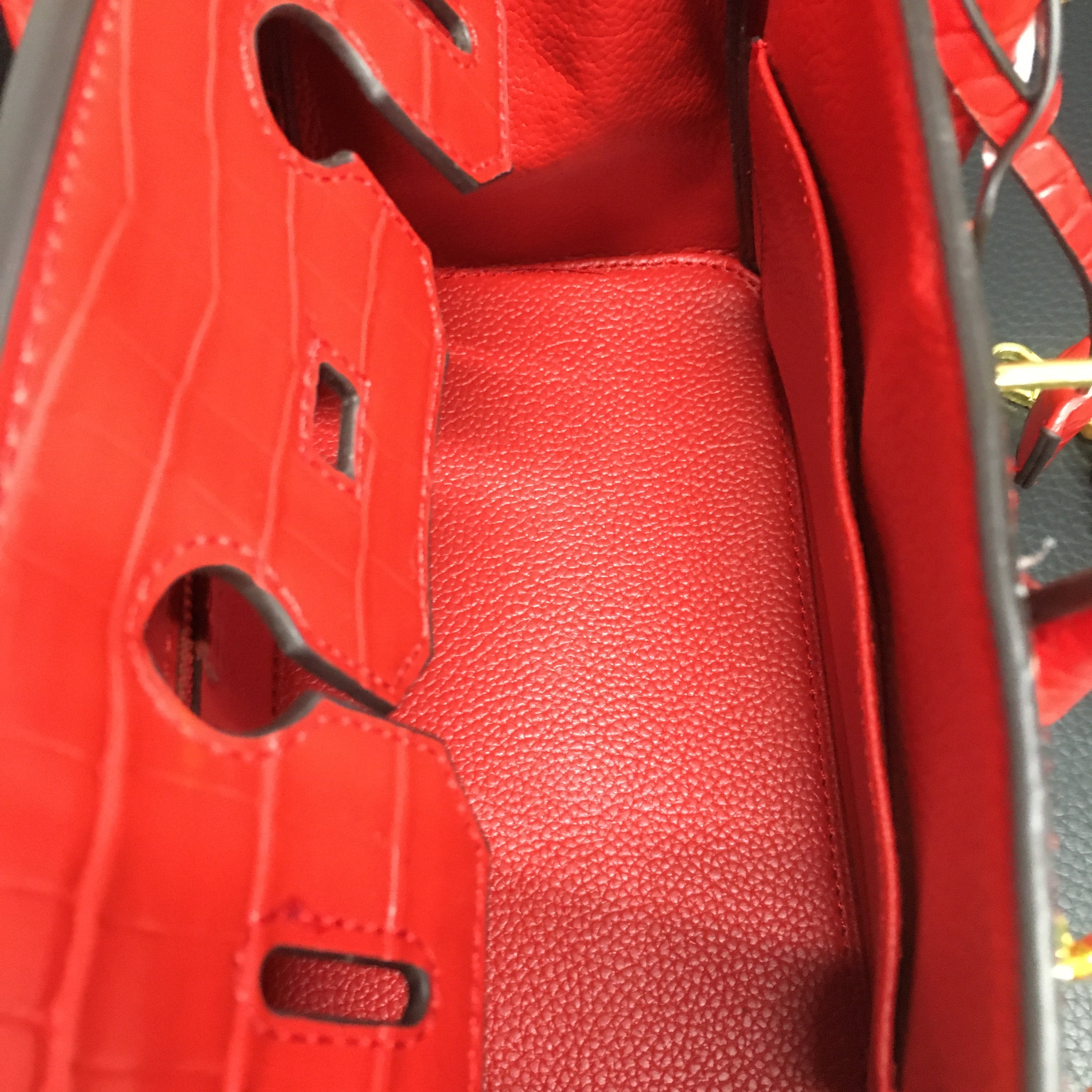 上質本革型押し バーキンタイプバッグ レッド 25cm | SKIPファッション