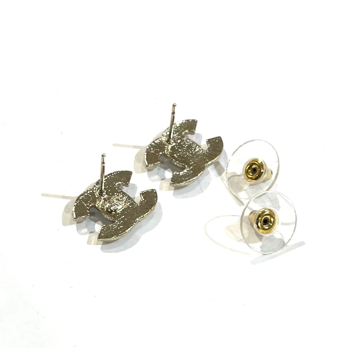 極美品【CHANEL 】2163 ラインストーンシャネルピアスシルバー