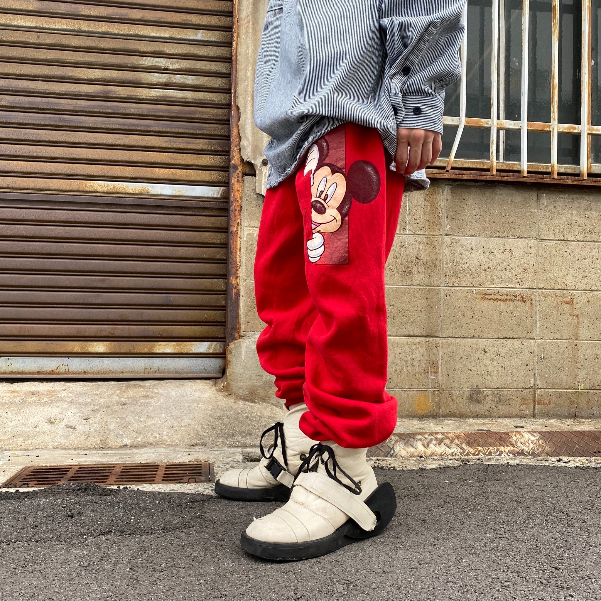 90年代 90s THE DISNEY CATALOG ディズニー MICKEY MOUSE ミッキーマウス キャラクター プリント スウェットパンツ  ヴィンテージ ビンテージ レッド 赤色 メンズL レディース 古着【スウェットパンツ】 | cave 古着屋【公式】古着通販サイト