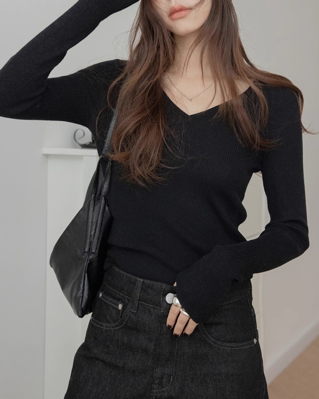 V-neck slim rib Knit T20334
