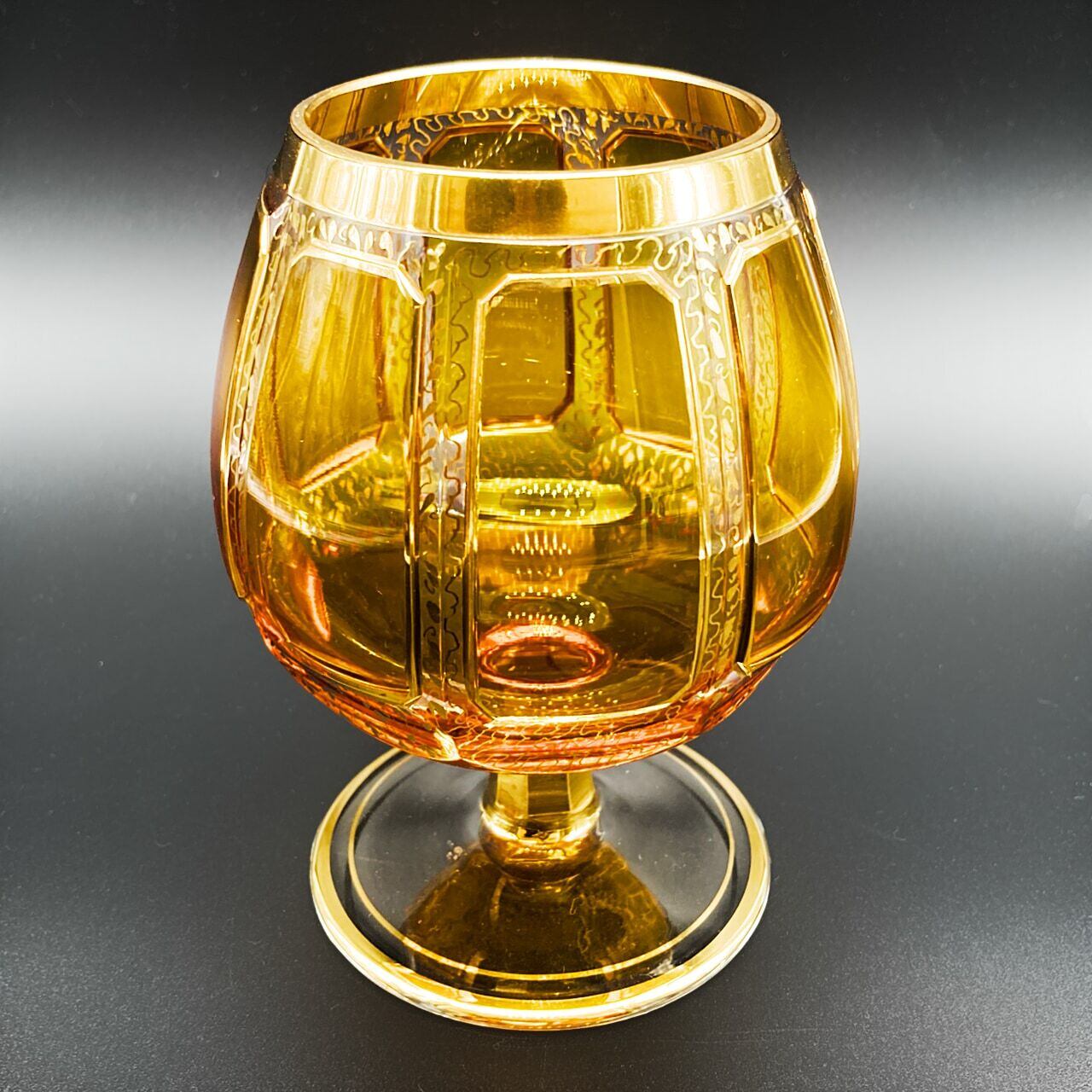 ボヘミアガラス エーゲルマン ショットグラス 琥珀 アンバー 金彩 風景画