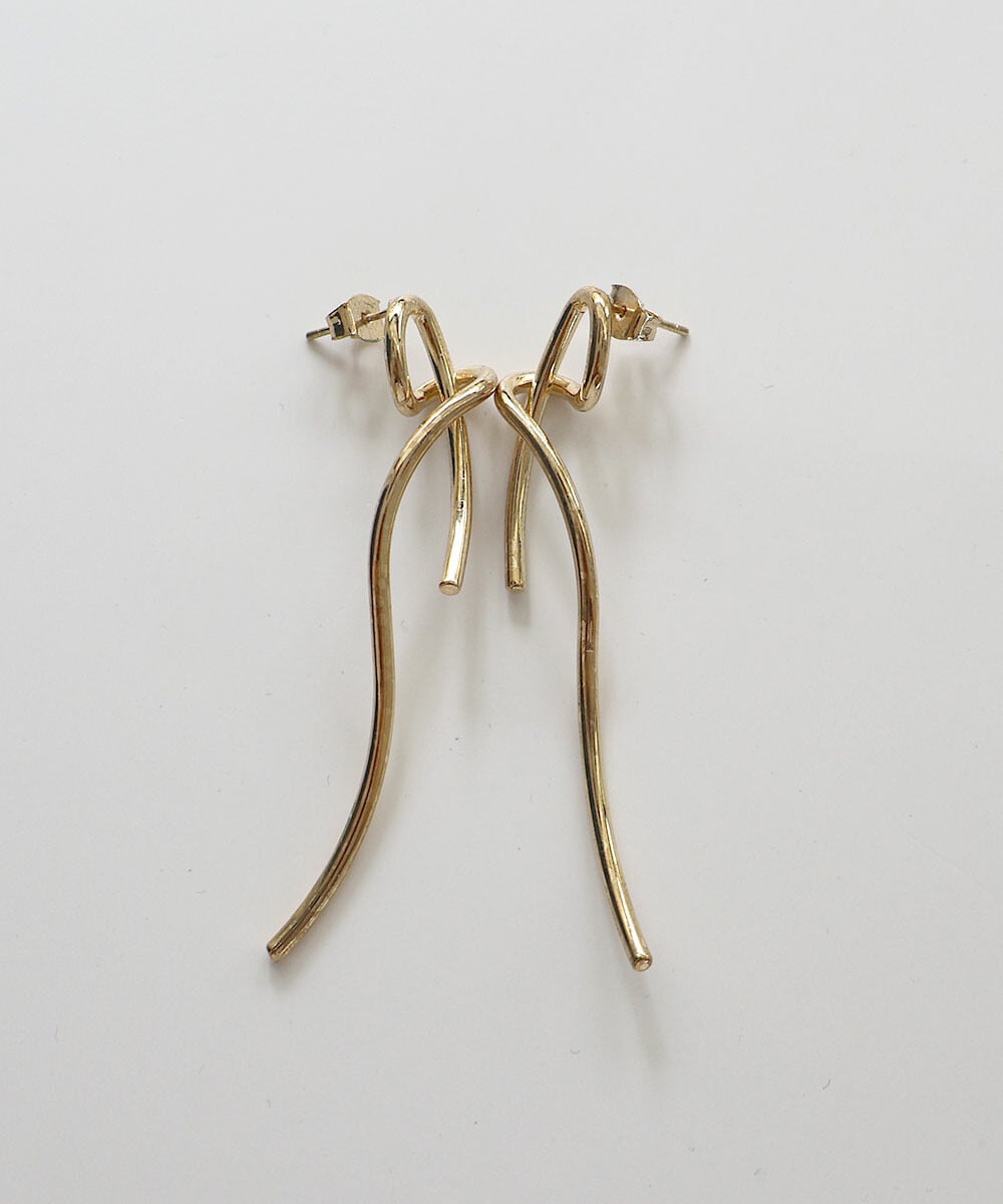 ノット ロング リボンピアス 真鍮 韓国製