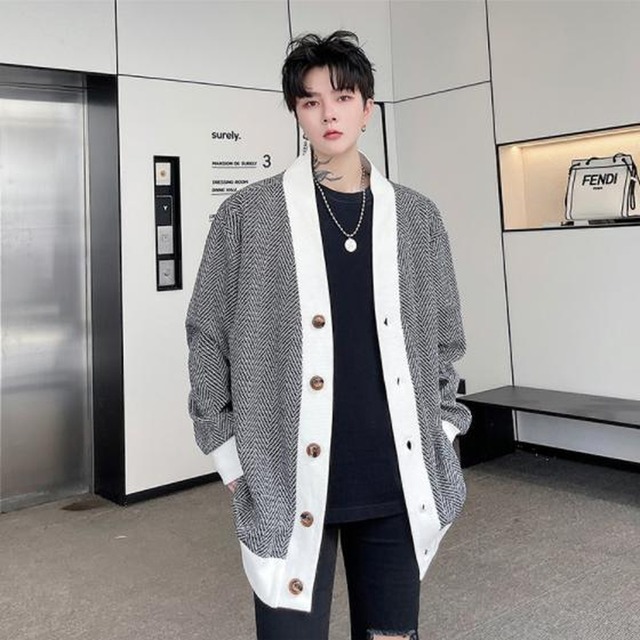 メンズ ニット カーディガン レトロ ゆったり おしゃれ オーバーサイズ ストリート系 Darkness ゴシック 韓国 10代 代 モード系ファッション専門店 With U