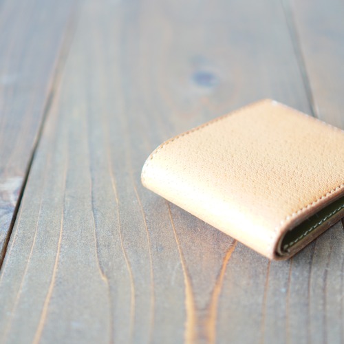 猪革と栃木レザーの手縫いの二つ折り財布　　