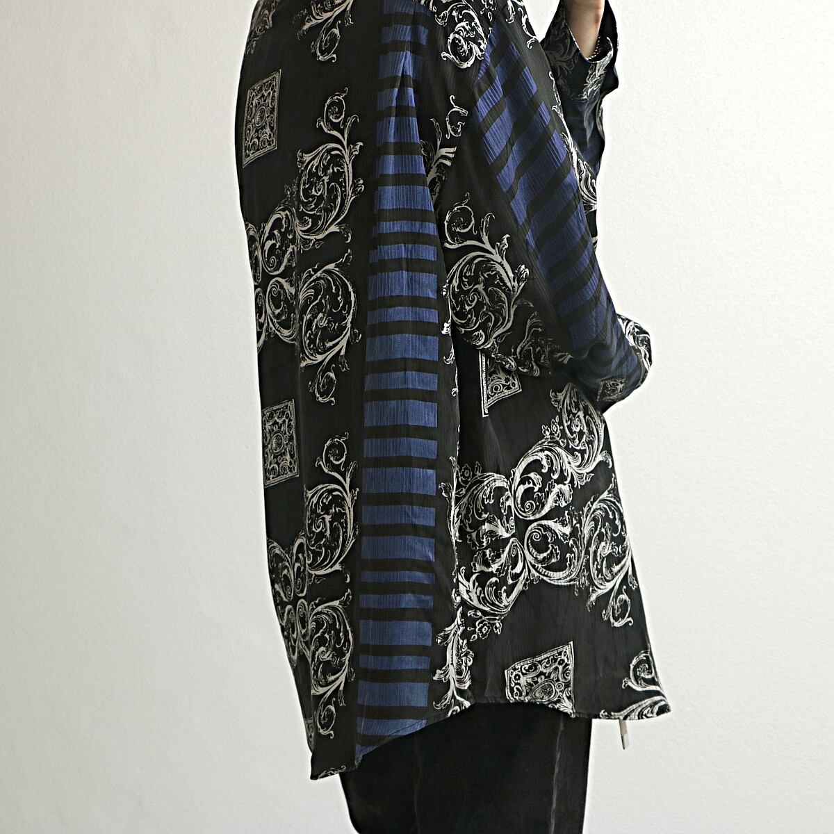 80-90s GOOUCH ”damask border” 総柄 シルク 長袖 シャツ 古着 used