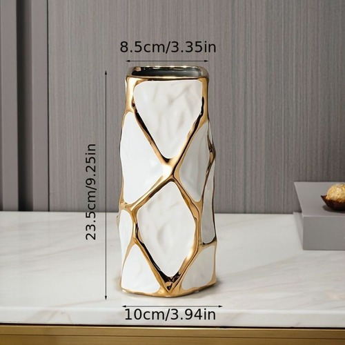 セラミック 花瓶 白 緑 1個 幾何学模様 エリアラグ 水耕栽培 ドライフラワー