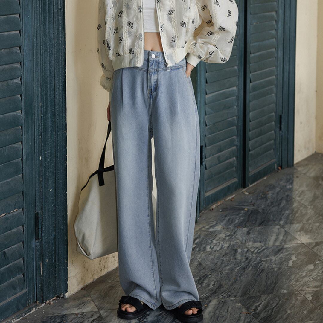 wide leg blue straight pants