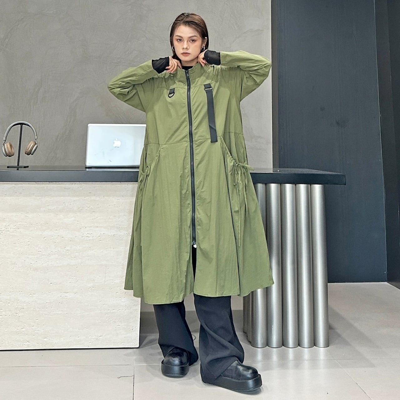 Stand Collar Gathered Coat 01504