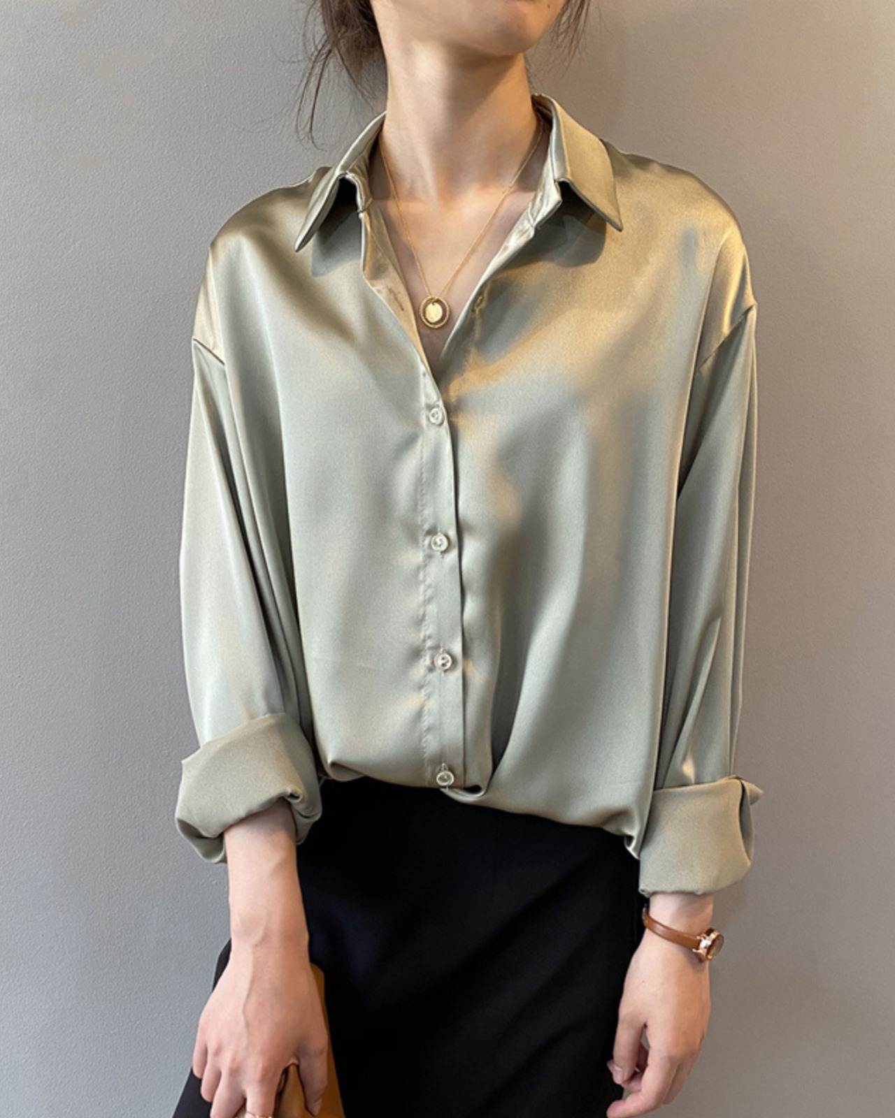 サテンドレープシャツ 4color A0046 - 1