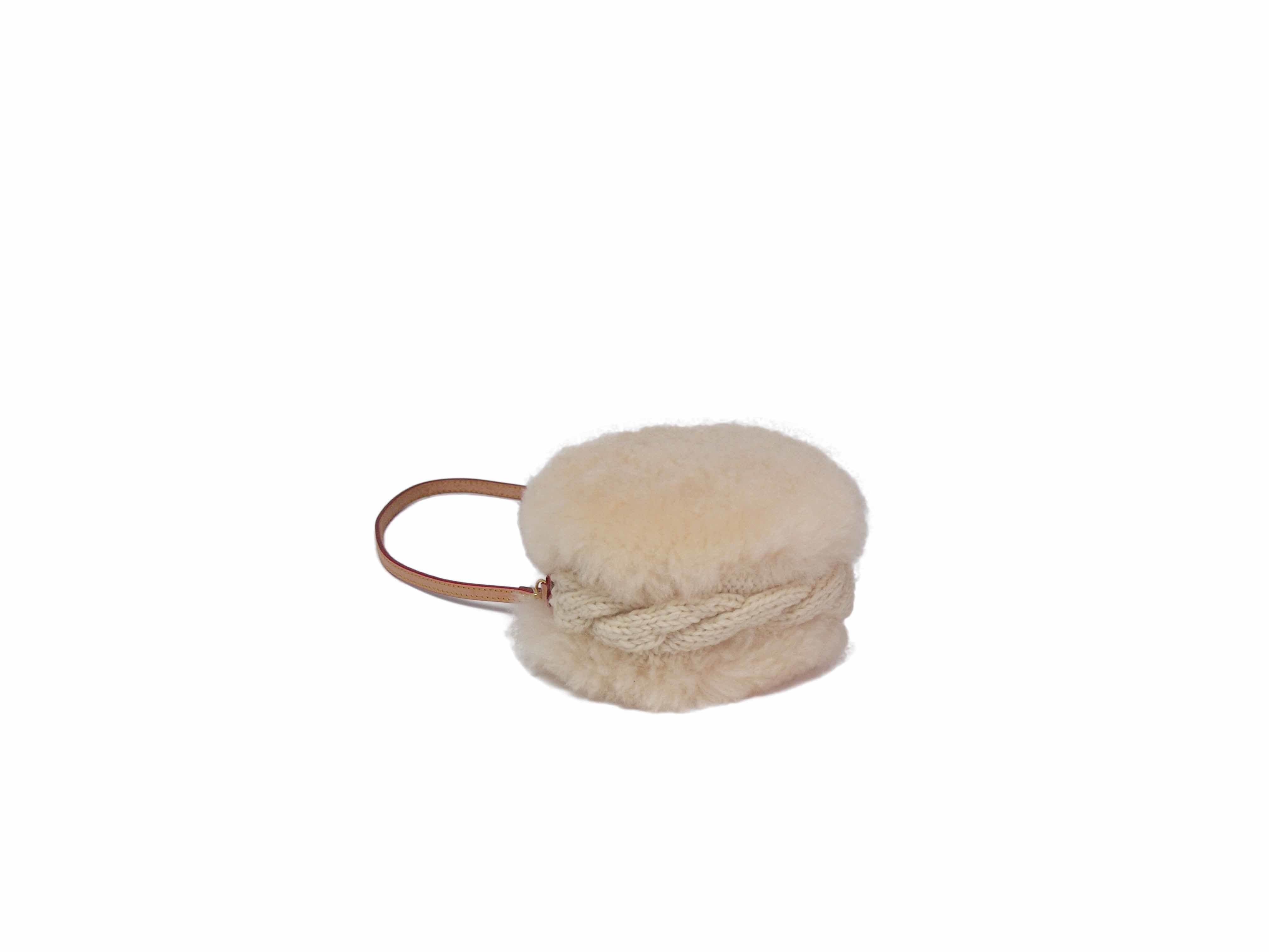 美品 muku ムートン ニット 2WAY ハンドバッグ ショルダー muku MACARON 712 アイボリー ムートン 手編みニット 丸 2WAY
