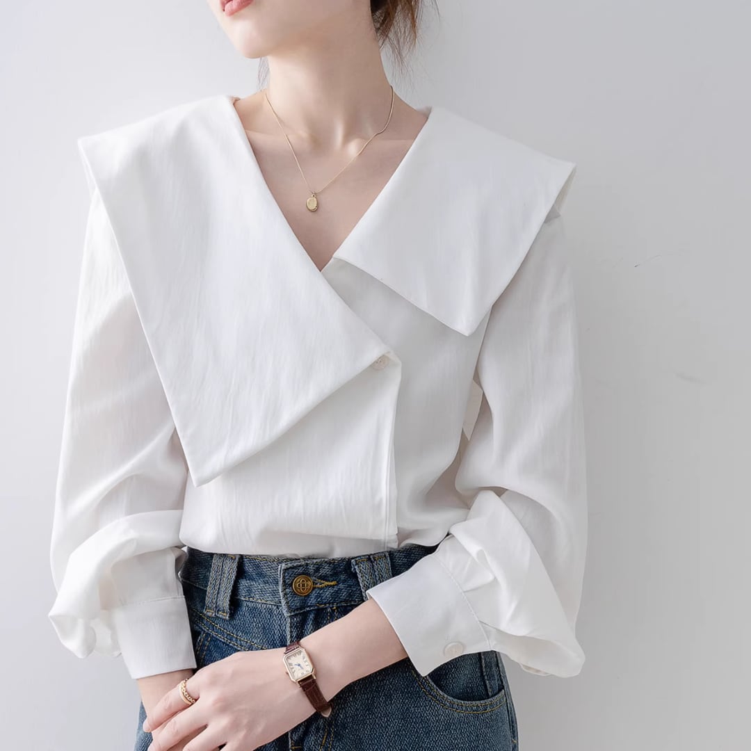 トップス L'Or Asymmetry Collar Shirt 21SS Unisex Asymmetric Silk Shirt – La Garçonne