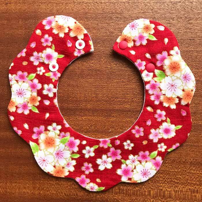 CAT BIB 和柄 桜赤×サクラピンク 猫首輪 スタイ首輪 もくもく CAT BIB 和柄 桜赤×サクラピンク 猫首輪 スタイ首輪 もくもく