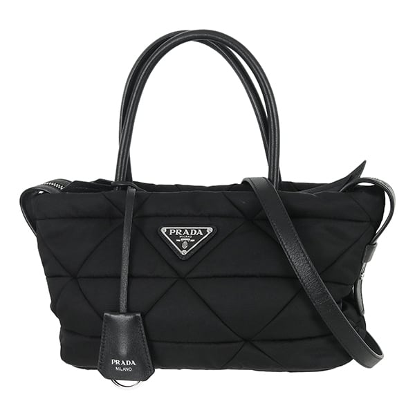 Used PRADA プラダ パデッド トートバッグ ミディアム Re-Nylon リナイロン ブラック 1BG662 2WAY ショルダーバッグ レディース 超美品