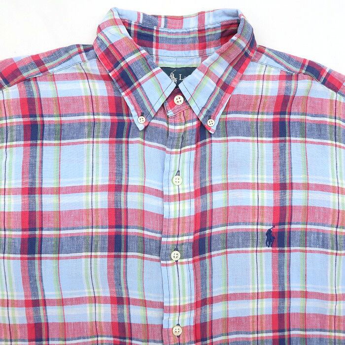 売れ筋商品 ラルフローレン リネンチェックシャツ Mサイズ程度