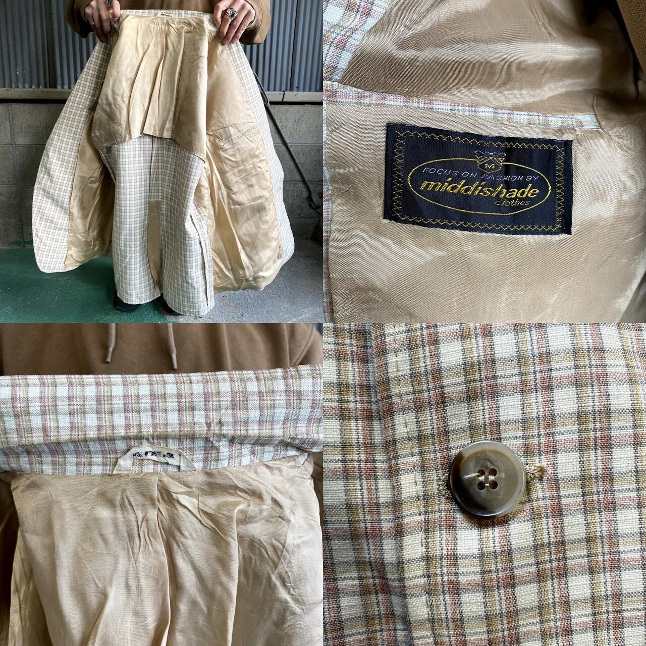 80年代 middishade clothes チェック柄 テーラードジャケット メンズL