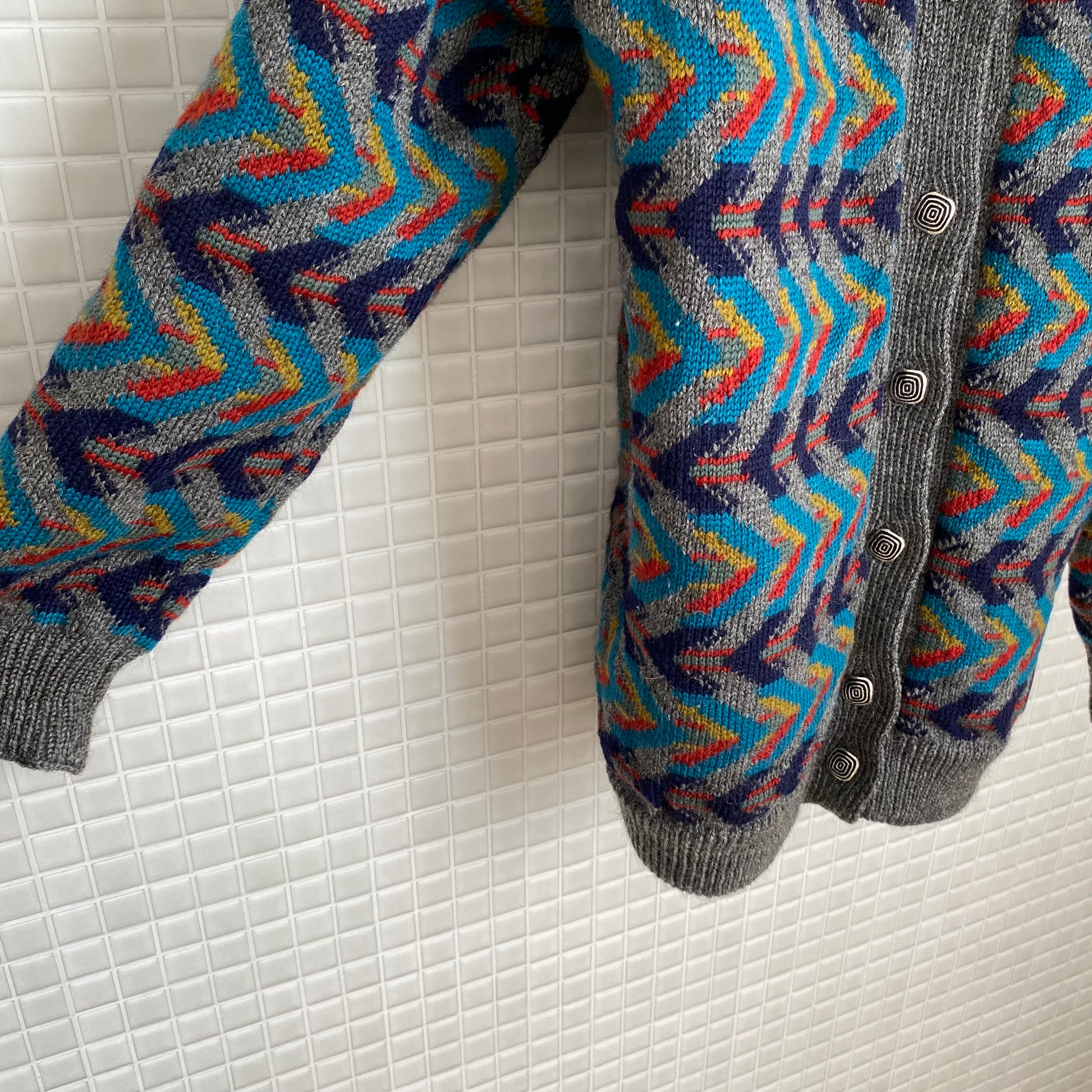 Vintage retro colorful geometric pattern knit cardigan レトロ