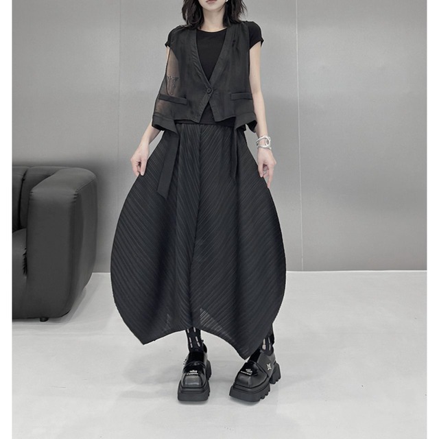 Pleated fold drape skirt C1126