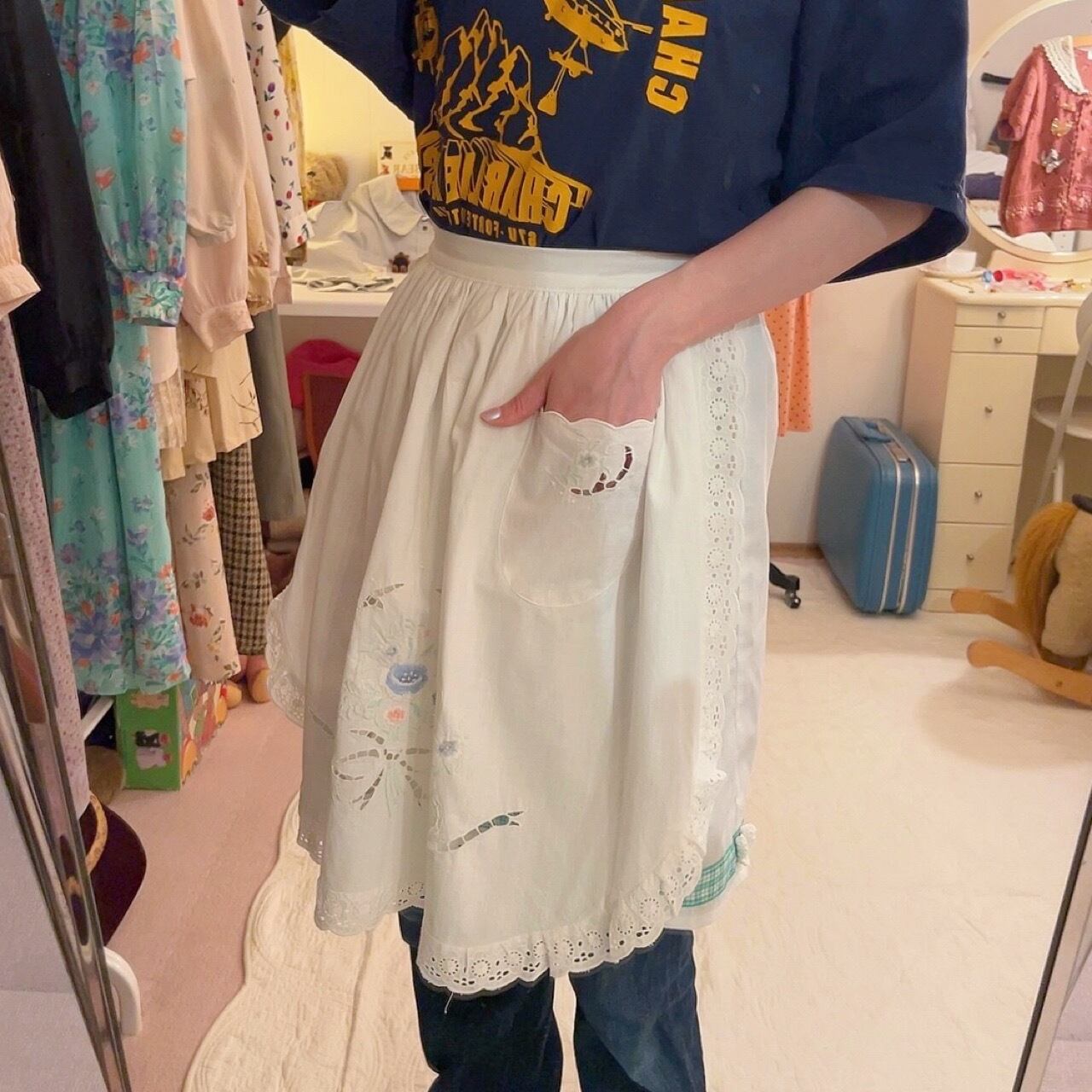 remake : white flower apron mini skirt