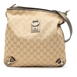 グッチ GGキャンバス アビー 斜め掛け ショルダーバッグ 131326 ベージュ ブラウン キャンバス レザー レディース GUCCI 【中古】