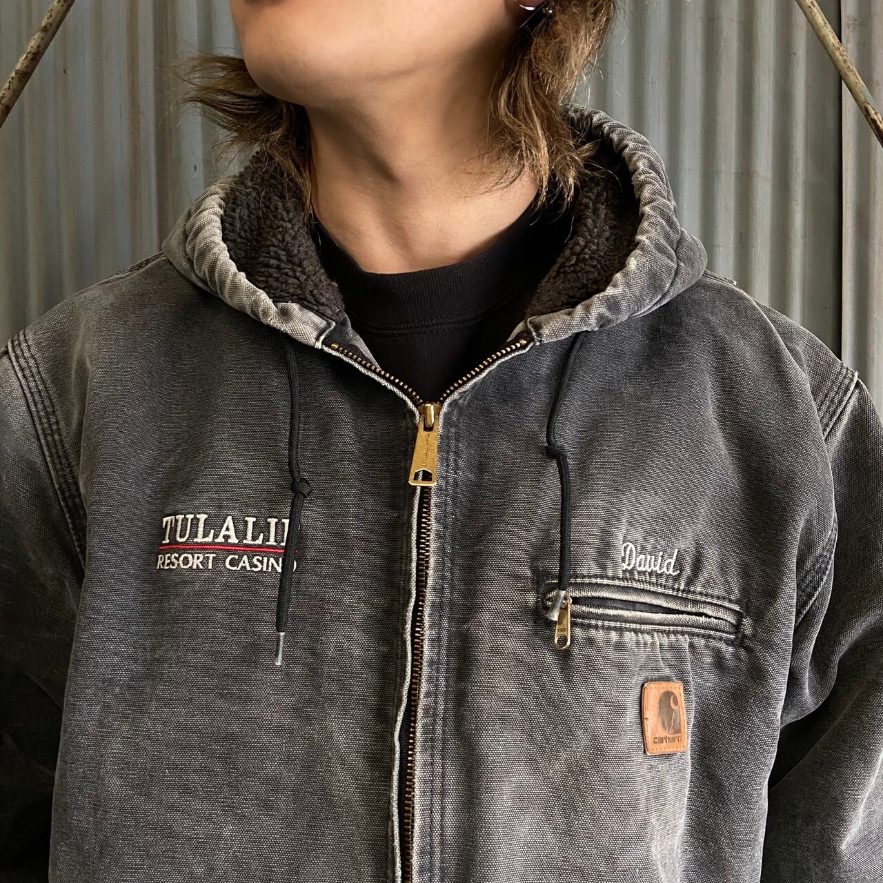 【US◎希少レア】Carhartt フルジップパーカー デカロゴ ボロ S