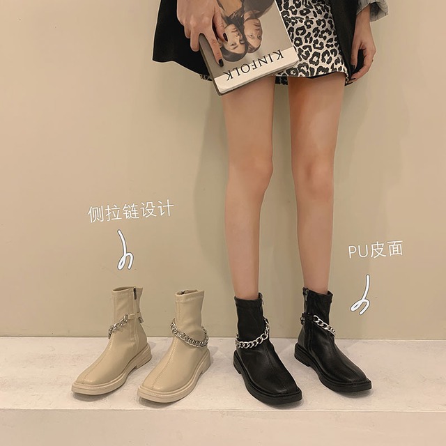 薄手ブーツスプリングオータムスタイルチェーン スタンダードショート レトロ 靴 シューズ 春物 秋物 フェイクシューズ59857604560