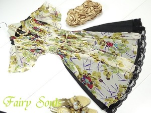 ★送料無料★シルク100％☆11号（L)★個性的デザインプリ－ツシフォンワンピ(OPN9385) 