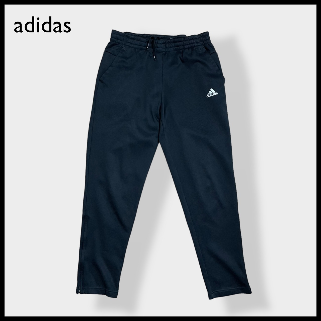 【adidas】トラックパンツ ジャージパンツ ロゴ プリントM ブラック 裾チャック 裾ジップ climawarm アディダス US古着