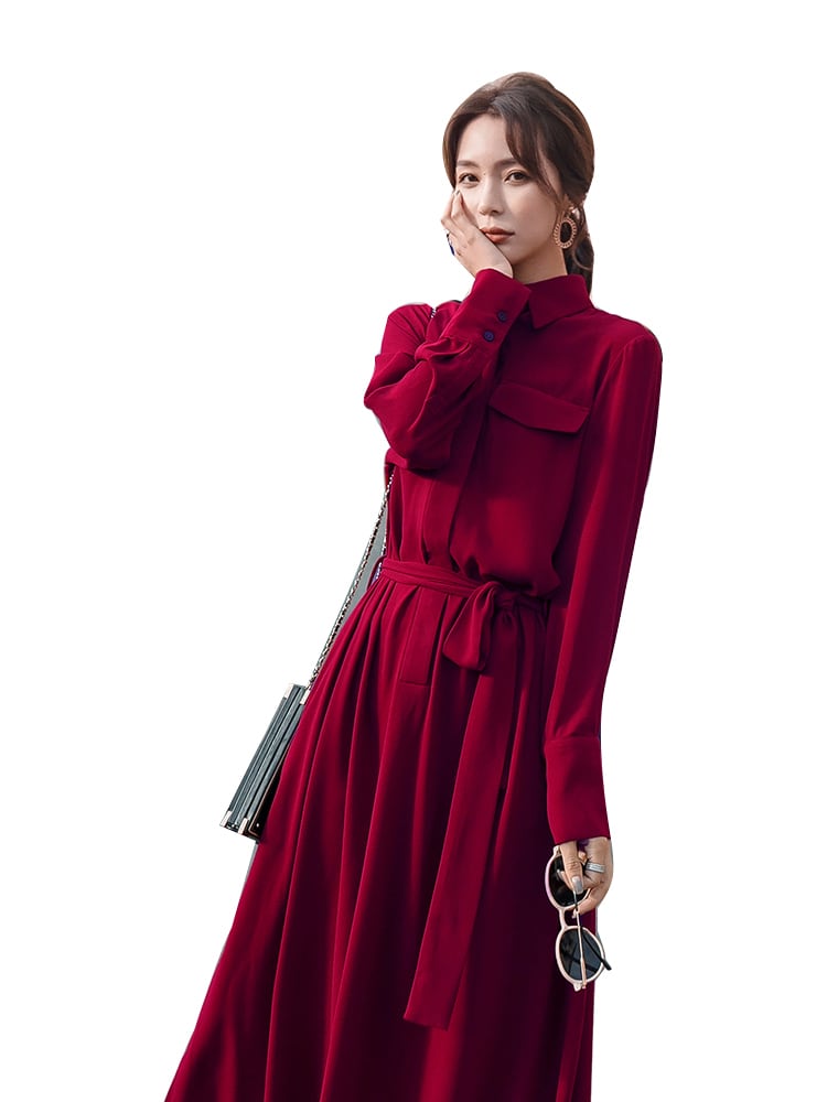 秋 冬 レディース ワンピース ロングワンピース ワインレッド 赤