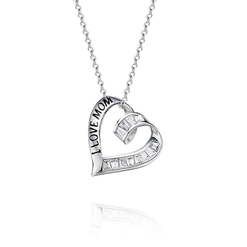 IUHA 【I LOVE MOM】 母の日オープンハート モチーフネックレス SWAROVSKI スワロフスキー社製クリスタル   10037iuhac