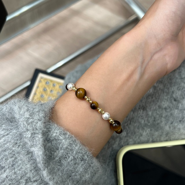 sugar秋の虎目石天然パールのブレスレット 2s