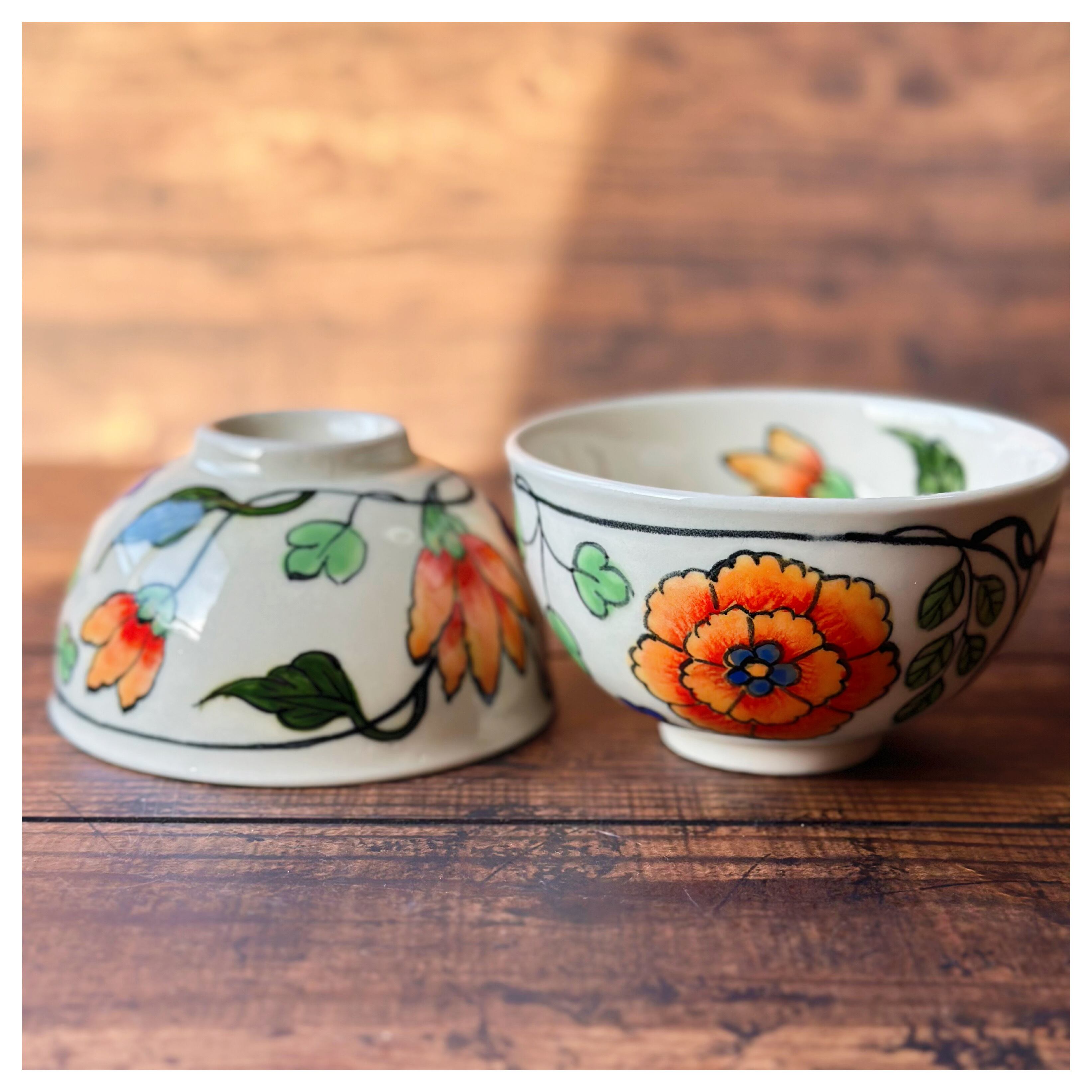 Bát Tràng ベトナム バッチャン焼き 新品 牡丹柄 中鉢 4枚