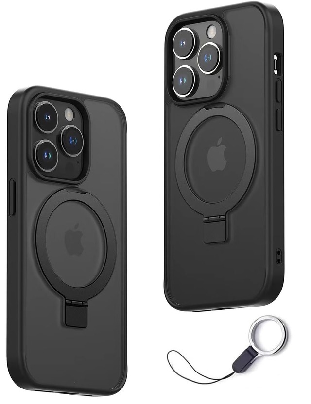 [MagSafe対応] iPhone 12 Mini ケース マグネット搭載 あいほん いphone 12mini リングスタンド機能ケース [ストラップ1種付き！] 半透明マットブラック 指紋防止 ワイヤレス充電 マット感 滑り止め スマホケース耐衝撃 超軽量 薄型 車載ホルダー対応 ワイヤレス充電 ストラップホール付きアイフォン 12mini 用カバー（ブラック）