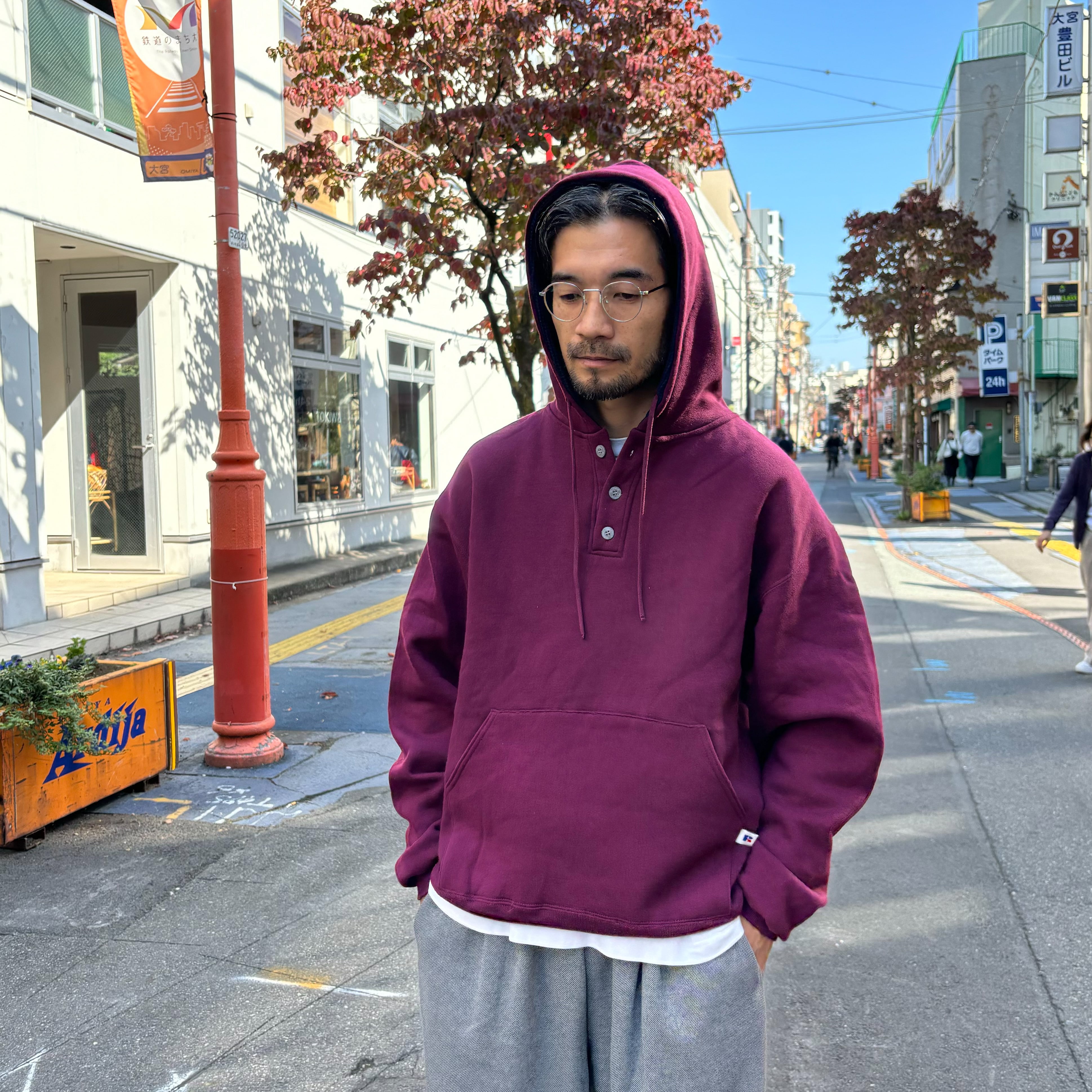 90's USA製 Russell Athletic Half Button Sweat Hoodie L 90's USA製 Russell Athletic Half Button Sweat Hoodie L