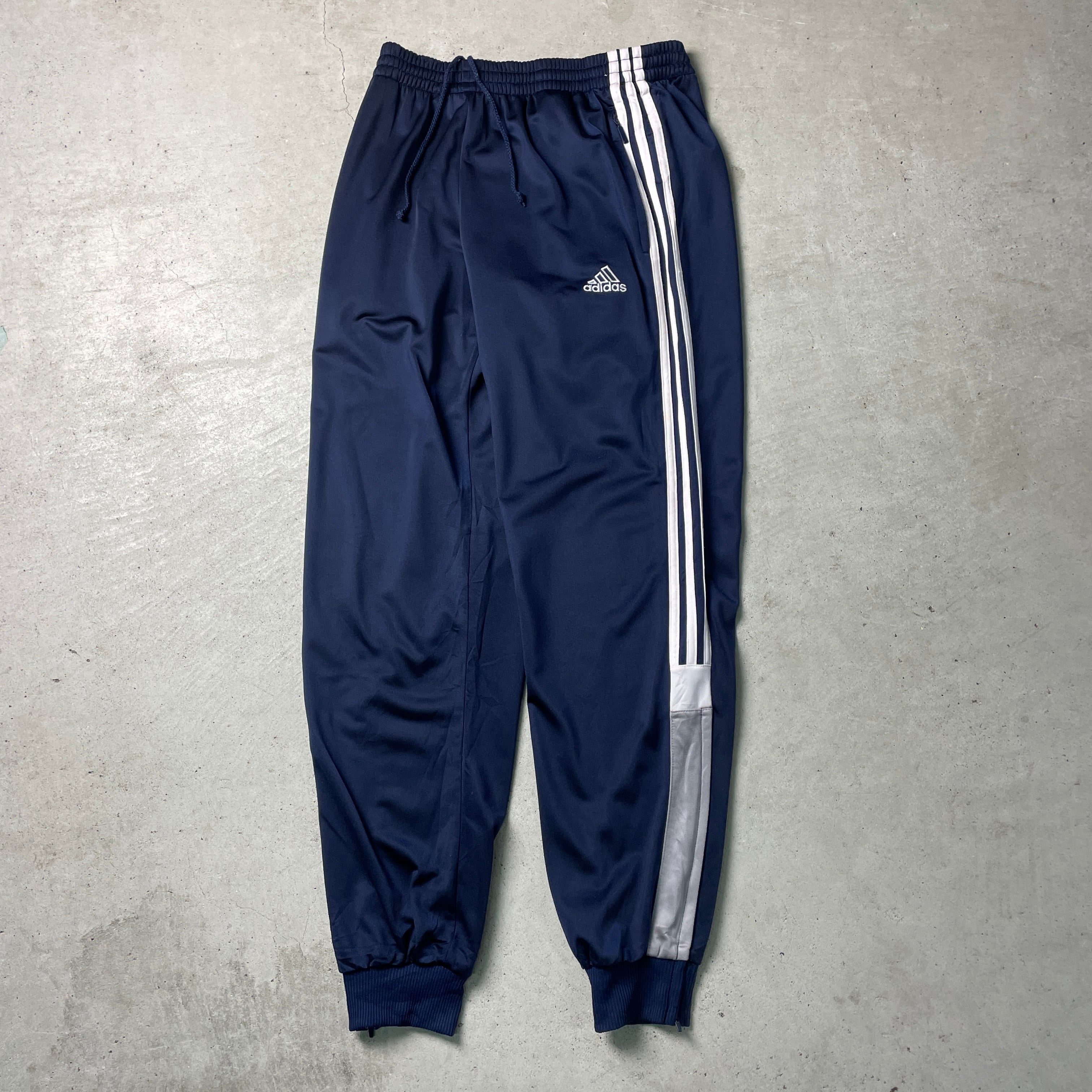 adidas☆ナイロントラックパンツ☆パフォーマンスロゴ☆3本線☆ネイビー☆M