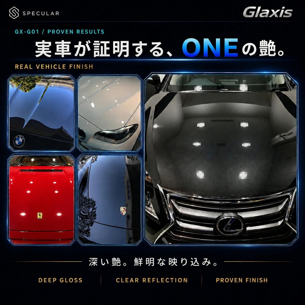 洗う、整える、塗る、仕上げる。プロ品質の深い艶と超撥水を、この1セットで  自動車ボディ用ガラスコーティング剤 艶出し・撥水・塗装保護 高純度シリカ・クリアな艶・簡単施工 8mL 初心者向け6点施工セット Glaxis GX-G01 ONE