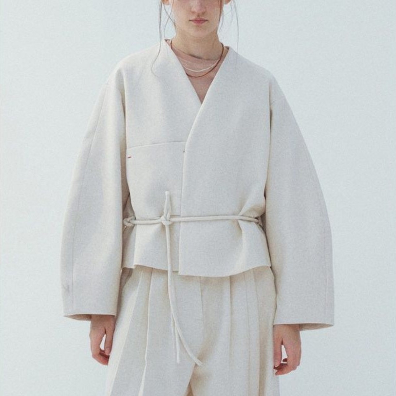 Wrap Design Waist Tie Cropped Jacket T0323