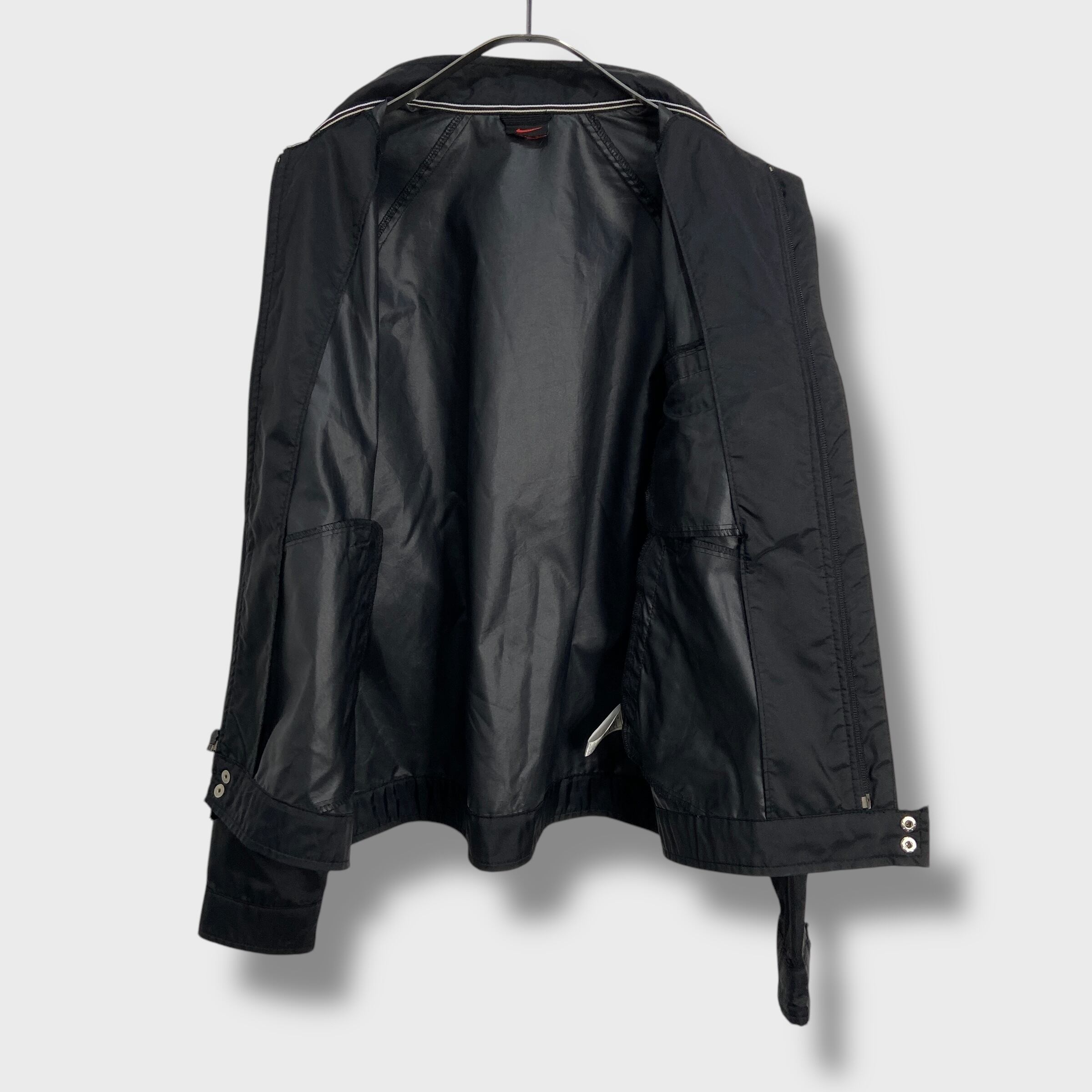 90s ナイキ ナイロンジャケット 短丈 黒 S-M相当 スウォッシュロゴ