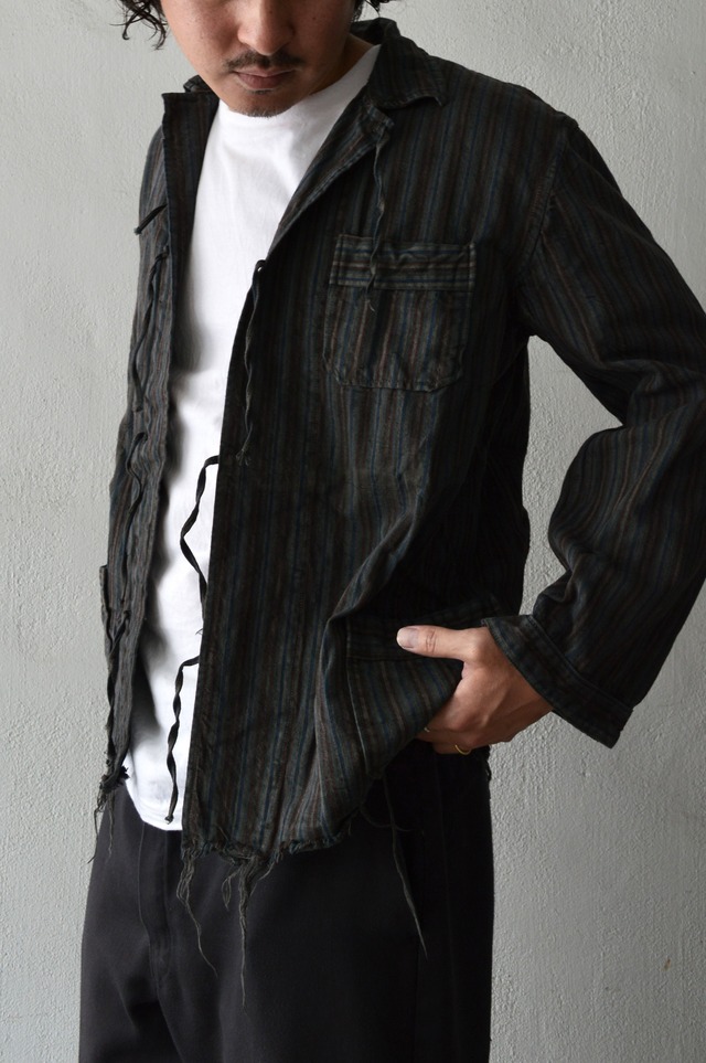 VENTITANK PROJECT Bulgarian Army 1950's-60's Dead Stock Custom Remade & Dyed Sumi Kuro Sleeping Shirt Jacket Type Red Multi 1 ブルガリア軍 スリーピングシャツ ジャケット 50s 黒染め