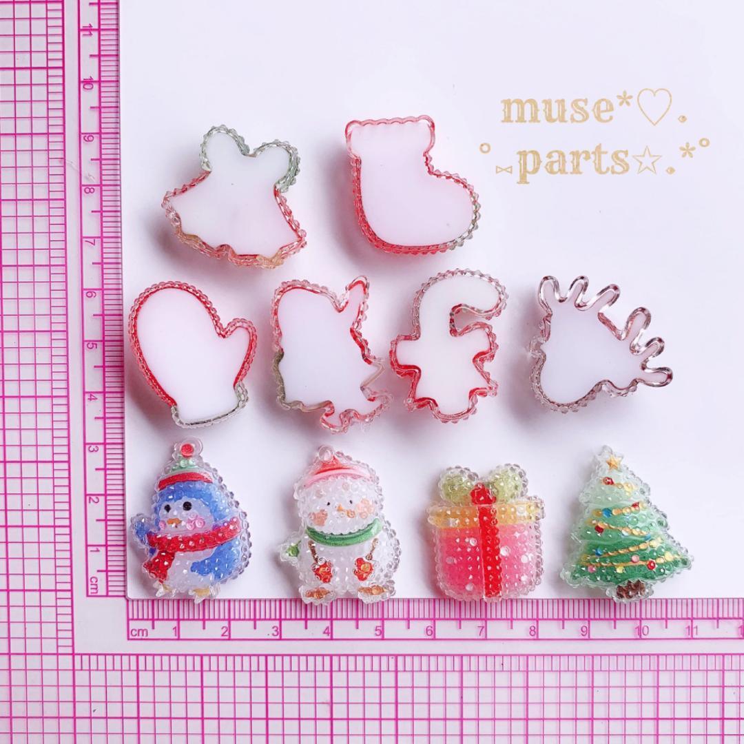 4個ペンギン/ステッキ/クリスマスツリー/ベル/手袋/サンタクロース